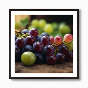 Grapes On A Wooden Table Art Print