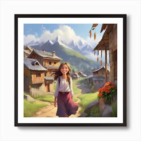 Girl In A Village Art Print