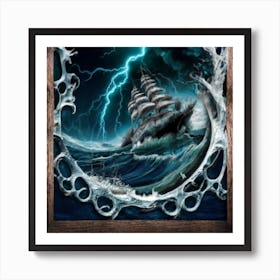 Ocean Storm With Large Clouds And Lightning 12 Art Print