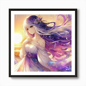 Anime Girl With Purple Hair Art Print