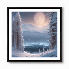 Winter Forest With Visible Horizon And Stars From Above Professional Ominous Concept Art By Artge (1) Art Print