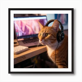 Cat looking at Cat Videos Art Print