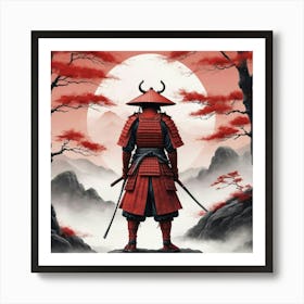 Lonely Japanese Red Samurai Warrior Art Print 3 Art Print