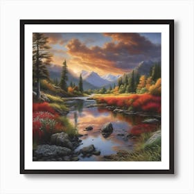 Sunset Over The River Art Print