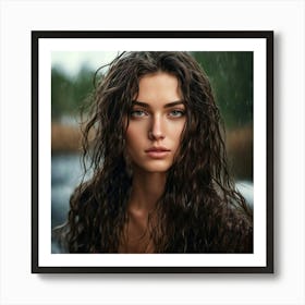 Beautiful Girl In Rain Art Print