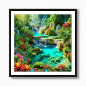 Waterfall In The Jungle 81 Art Print