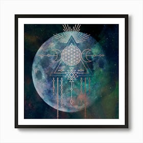 Flower Of Life Mandala Moon Art Print