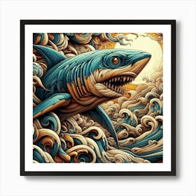 Shark Emerging from Turbulent Waves Art Print