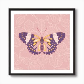 Butterfly In Pink Background From Rose Square Art Print