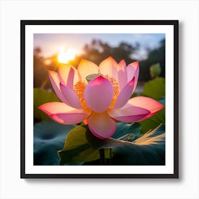 Lotus Flower At Sunset Art Print