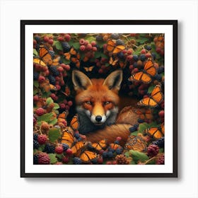 Fox In The Berry Patch Art Print