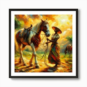 Woman And A Horse 3 Art Print