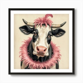 Cow With Pink Feathers 2 Art Print