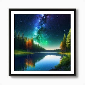 Starry Sky Over Lake 17 Art Print