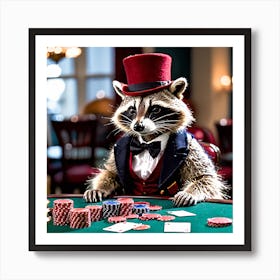 Racoon Top Hat Poker 1 Art Print