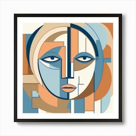 Abstract Face Broken Into Geometric Shapes With Sections Filled In With Shades Art Print