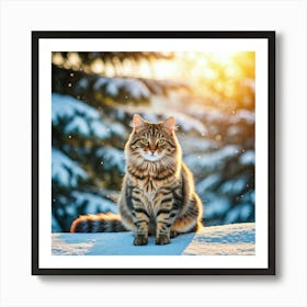 Cat In The Snow 2 Art Print