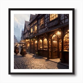 Medieval Cobbled Street Scene Art Print