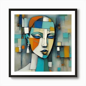 Cubism Face Abstract Art Colourful Portrait Digital Modern Art Geometric Abstraction Woman Art Print