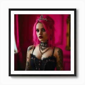 Gothic Girl With Pink Hair Art Print