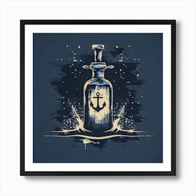 Nautical Anchor Art - Vintage Bottle Illustration Art Print