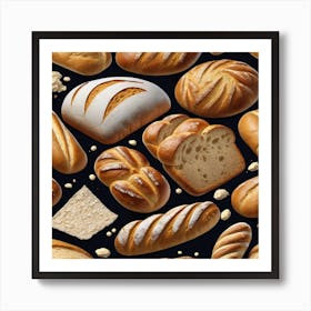 Breads On A Black Background Art Print