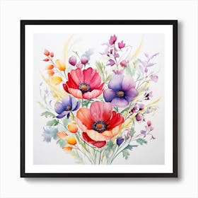 Colorful Watercolor Flowers 1 Art Print