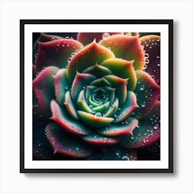 Succulent Flower With Water Droplets 1 Art Print
