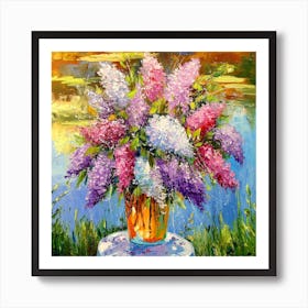 Bouquet of lilac by the pond Affiche