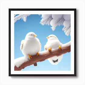 Two Birds Perched On A Branch 13 Art Print