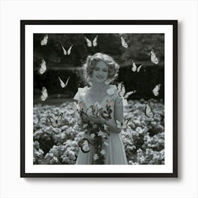 Girl With Butterflies Art Print