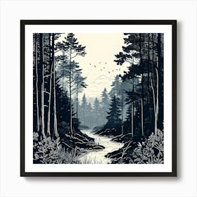 Black And White  Forest Scene Art Print