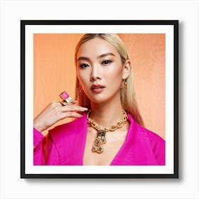 Oriental Glamour Portrait Of A Fashionable Model In A Pink Trench With Luxurious Thai Japanese Influ (5) Art Print