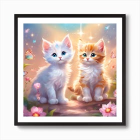 Two Kittens In The Garden Art Print