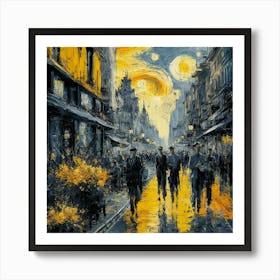 Starry Night, Urban Street Van Gogh Style Art Print Art Print