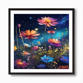 Flowers In The Night Sky Art Print