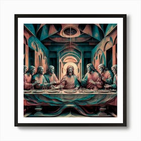 A fusion Of Abstract And Medieval Art Of The Last Supper Art Print