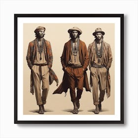 Men's silhouettes in boho style 1 Art Print