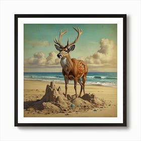 Deer On The Beach 6 Poster