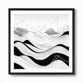 Abstract Black And White Waves Art Print