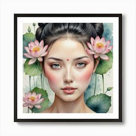 Chinese Girl With Lotus Art Print