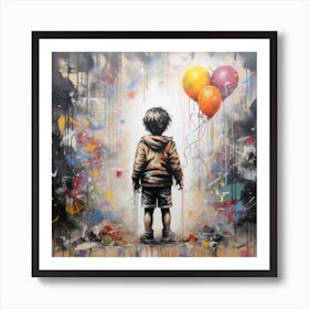 'Child With Balloons' Art Print