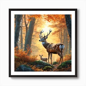 Deer In The Forest 150 Art Print