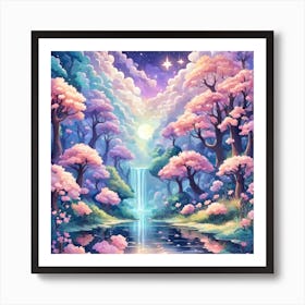 A Fantasy Forest With Twinkling Stars In Pastel Tone Square Composition 197 Art Print