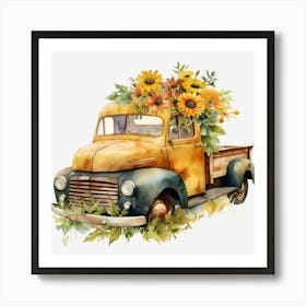 Vintage Truck With Sunflowers Art Print