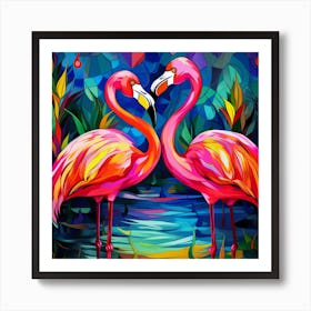 Two Flamingos In Love Art Print