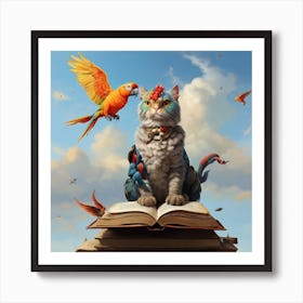 Cat On A Book Art Print