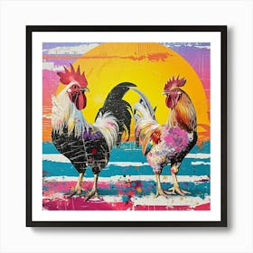 Kitsch Retro Rooster Collage 2 Art Print