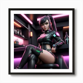 Cyberpunk Bar Girl Art Print