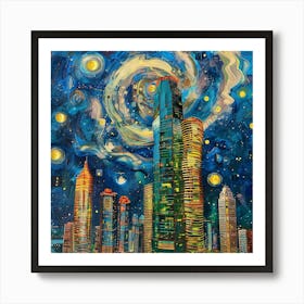 Starry Night Cityscape Art Print